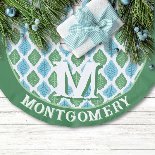 Scallop Leaf Diamond in Green + Aqua Personalized フェイクリネンツリースカート
