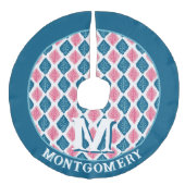 Scallop Leaf Diamond in Pink + Aqua Personalized フェイクリネンツリースカート (正面)