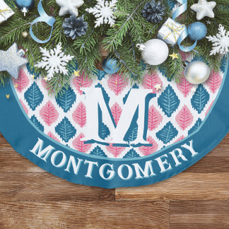 Scallop Leaf Diamond in Pink + Aqua Personalized フェイクリネンツリースカート