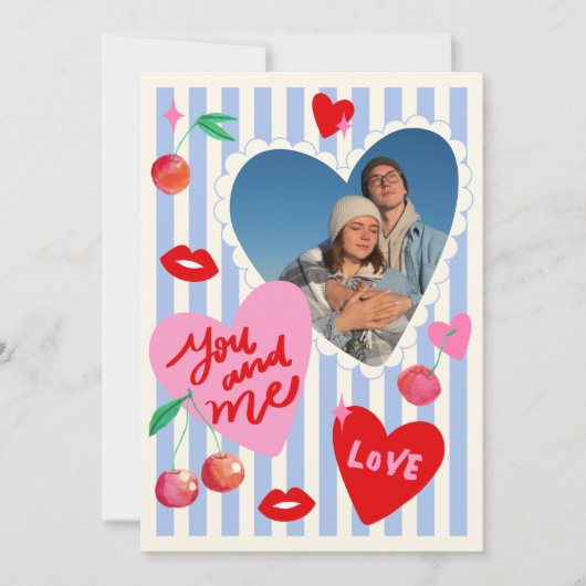 Scallop Photo Frame Hearts Cherries Initials Love シーズンカード (正面)