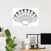 Scallop Seashell Minimalist Black and White ポスター (ホームオフィス)