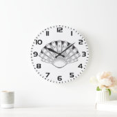 Scallop Seashell Minimalist Black and White ラージ壁時計 (ホーム)