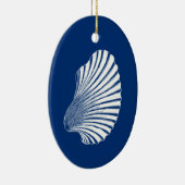 Scallop Shell Block Print, Cobalt Blue and White セラミックオーナメント (右)