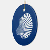 Scallop Shell Block Print, Cobalt Blue and White セラミックオーナメント (左)
