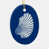 Scallop Shell Block Print, Cobalt Blue and White セラミックオーナメント (裏面)