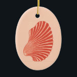 Scallop Shell Block Print, Light Coral Orange  セラミックオーナメント<br><div class="desc">Ornament in a block print pattern,  based on a scallop shell,  in coral orange on a pastel coral background</div>