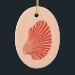 Scallop Shell Block Print, Light Coral Orange  セラミックオーナメント<br><div class="desc">Ornament in a block print pattern,  based on a scallop shell,  in coral orange on a pastel coral background</div>