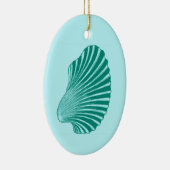 Scallop Shell Block Print, Turquoise and Aqua セラミックオーナメント (右)