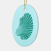 Scallop Shell Block Print, Turquoise and Aqua セラミックオーナメント (左)