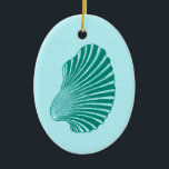 Scallop Shell Block Print, Turquoise and Aqua   セラミックオーナメント<br><div class="desc">Ornament in a block print pattern,  based on a scallop shell,  in turquoise on a pastel aqua background</div>