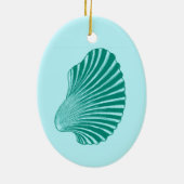 Scallop Shell Block Print, Turquoise and Aqua セラミックオーナメント (裏面)