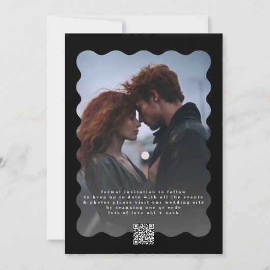 Scallopedはっきりした縁ど白黒QRコード写真 セーブザデート (裏面)