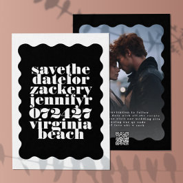 Scallopedはっきりした縁ど白黒QRコード写真 セーブザデート