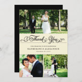 Scalloped Band Romantic Script 数々の Photo結婚's サンキューカード (正面/裏面)