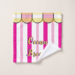 Scalloped Cabana Pink White Summer Stripes バスタオルセット