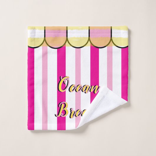 Scalloped Cabana Pink White Summer Stripes バスタオルセット (ウォッシュタオル)