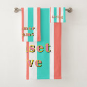Scalloped Cabana Turquoise Coral White Stripes バスタオルセット (インサイチュ)