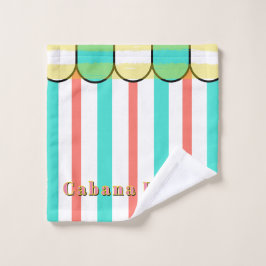 Scalloped Cabana Turquoise Coral White Stripes バスタオルセット
