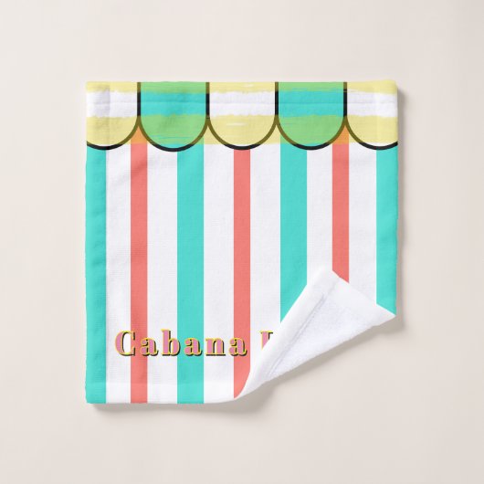 Scalloped Cabana Turquoise Coral White Stripes バスタオルセット (ウォッシュタオル)