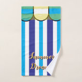 Scalloped Cabana Yellow Blue Summer Stripes バスタオルセット (ハンドタオル)