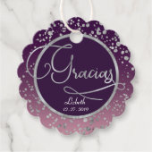 Scalloped Circle Gracias Note, Silver Thank フェイバータグ (正面)