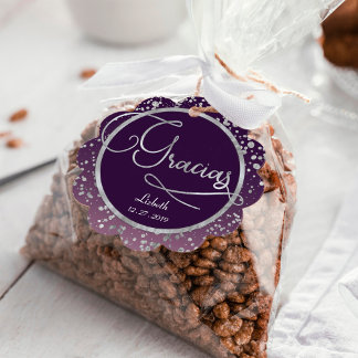 Scalloped Circle Gracias Note, Silver Thank フェイバータグ