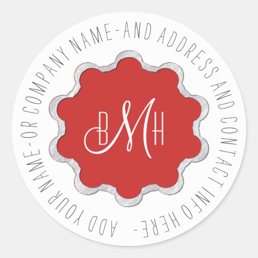 Scalloped Circle Monogram Any Color ID306 ラウンドシール (正面)