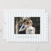 Scalloped Coastal Blue Sage Green Stripes Wedding セーブザデート (裏面)