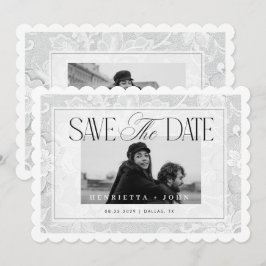 Scalloped Edge 2 Photo Vintage White Lace Wedding セーブザデート