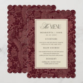 Scalloped Edge Burgundy Lace Wedding Menu Card 招待状 (正面/裏面)