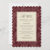 Scalloped Edge Burgundy Lace Wedding Menu Card 招待状 (正面)
