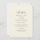 Scalloped Edge Ivory and Black Wedding Menu Card 招待状 (正面)