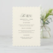 Scalloped Edge Ivory and Black Wedding Menu Card 招待状 (スタンド正面)