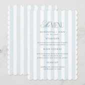 Scalloped Edge Timeless Blue Stripes Menu Card 招待状 (正面/裏面)