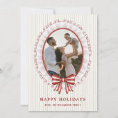 Scalloped Frame + Striped Bow Holiday Photo Card 招待状 (正面)