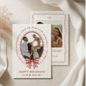 Scalloped Frame + Striped Bow Holiday Photo Card 招待状