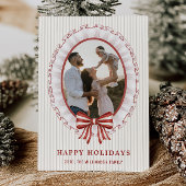Scalloped Frame + Striped Bow Holiday Photo Card 招待状
