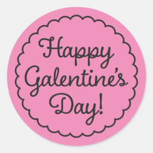 Scalloped Galentine縁ど's Dayステッカー淡い色のピンク ラウンドシール