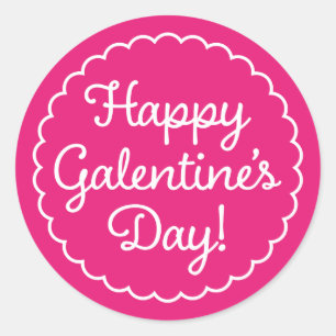 Scalloped Galentine縁ど's DayステッカーDark Pink ラウンドシール