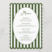 Scalloped Green Wedding Stripes Flat Menu メニュー (正面)