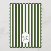 Scalloped Green Wedding Stripes Flat Menu メニュー (裏面)