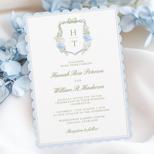 Scalloped Hydrangea Crest Wedding Invitation 招待状