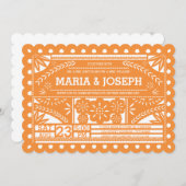 Scalloped Papel Picado Wedding Invite - Orange 招待状 (正面/裏面)