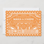 Scalloped Papel Picado Wedding Invite - Orange 招待状 (正面)