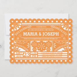 Scalloped Papel Picado Wedding Invite - Orange 招待状