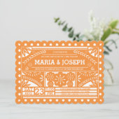 Scalloped Papel Picado Wedding Invite - Orange 招待状 (スタンド正面)