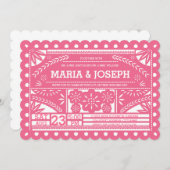 Scalloped Papel Picado Wedding Invite - Pink 招待状 (正面/裏面)