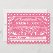 Scalloped Papel Picado Wedding Invite - Pink 招待状 (正面)