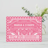 Scalloped Papel Picado Wedding Invite - Pink 招待状 (スタンド正面)