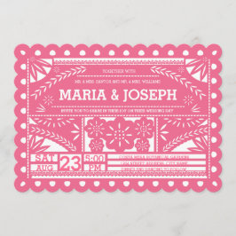 Scalloped Papel Picado Wedding Invite - Pink 招待状